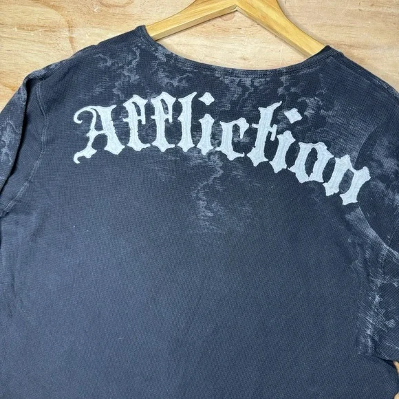 Affliction Cut Series Thermal Mens 2XL Big Skull Goth Grunge Distressed Made USA - Picture 6 of 8